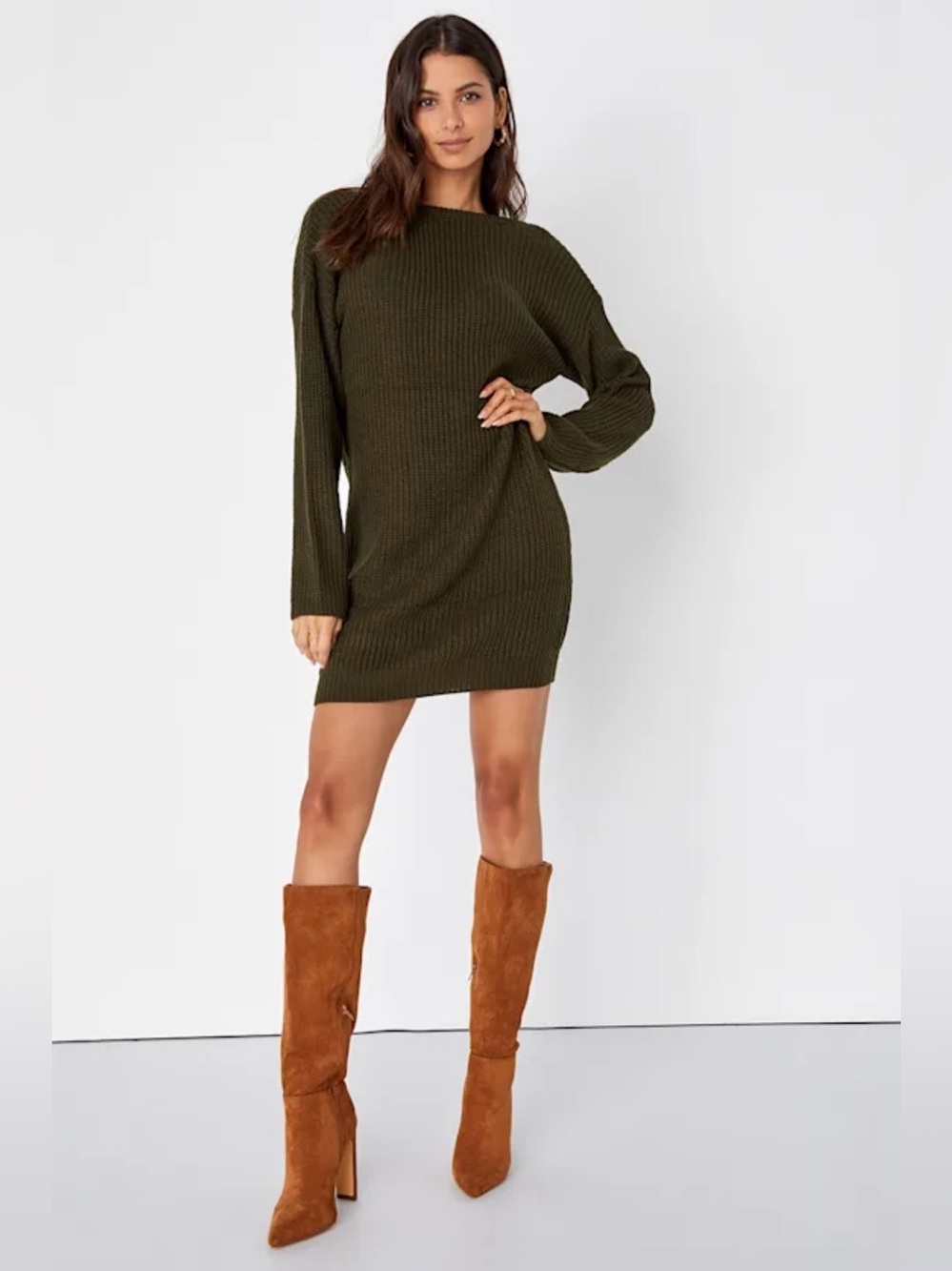 Lulus Bringing Sexy Back Olive Green Backless Sweater Dress